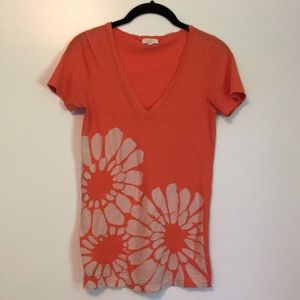 J. Crew Tissue Tee Sz XS Orange with Flowers